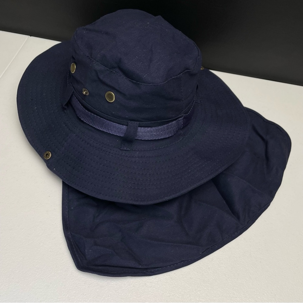 Summer Boonie Hat with Neck Flap, Wide Brim, Sun Protection Navy - Picture 5 of 6